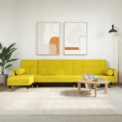 Canapé-lit en forme de L jaune 271x140x70 cm velours 