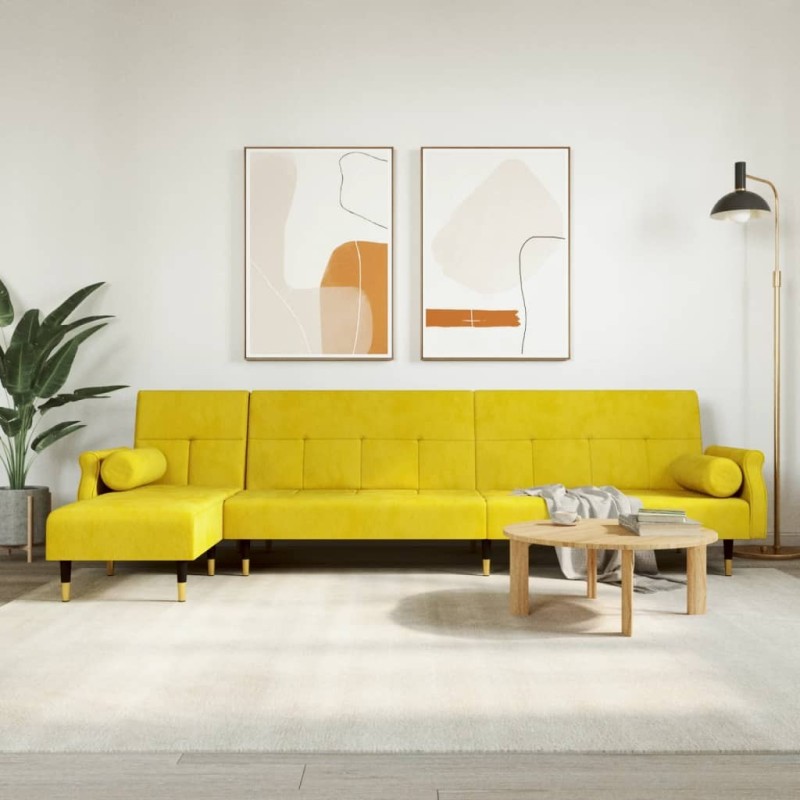 Canapé-lit en forme de L jaune 271x140x70 cm velours 