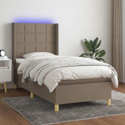 Sommier à lattes de lit matelas et LED Taupe 80x200cm Tissu 