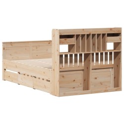 Lit bibliothèque sans matelas 135x190 cm bois de pin massif 