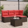 Salon de jardin avec coussins 5 pcs marron résine tressée 