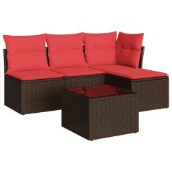 Salon de jardin avec coussins 5 pcs marron résine tressée 