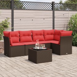 Salon de jardin 6 pcs avec coussins marron résine tressée 
