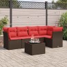 Salon de jardin 6 pcs avec coussins marron résine tressée 