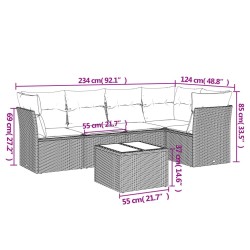 Salon de jardin 6 pcs avec coussins marron résine tressée 