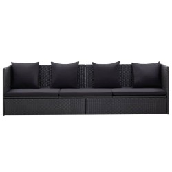 Lit de jardin avec coussin et oreiller Résine tressée Noir 