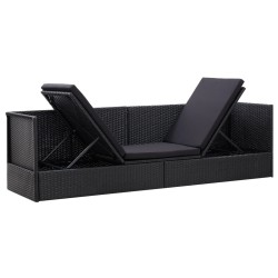 Lit de jardin avec coussin et oreiller Résine tressée Noir 