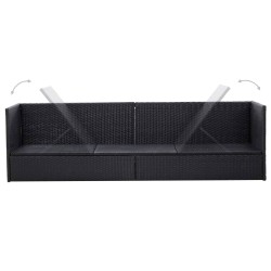 Lit de jardin avec coussin et oreiller Résine tressée Noir 