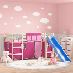 Lit mezzanine enfants avec rideaux sans matelas rose 80x200cm 