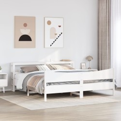 Cadre de lit et tête de lit blanc 200x200 cm bois de pin massif 