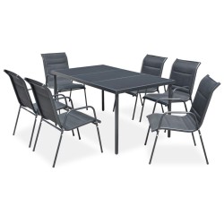 Ensemble à manger d'extérieur 7 pcs Acier Noir 