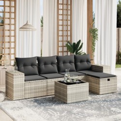 Salon de jardin 6 pcs avec coussins gris clair résine tressée 