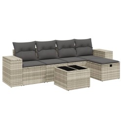 Salon de jardin 6 pcs avec coussins gris clair résine tressée 