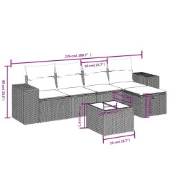 Salon de jardin 6 pcs avec coussins gris clair résine tressée 