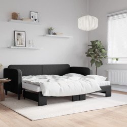 Lit de jour avec gigogne et matelas noir 90x190 cm tissu 