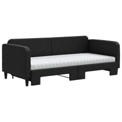 Lit de jour avec gigogne et matelas noir 90x190 cm tissu 