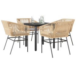 Ensemble à manger jardin coussins 5pcs marron poly rotin verre 