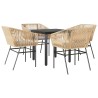 Ensemble à manger jardin coussins 5pcs marron poly rotin verre 