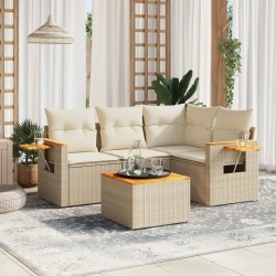 Salon de jardin avec coussins 5 pcs beige résine tressée 