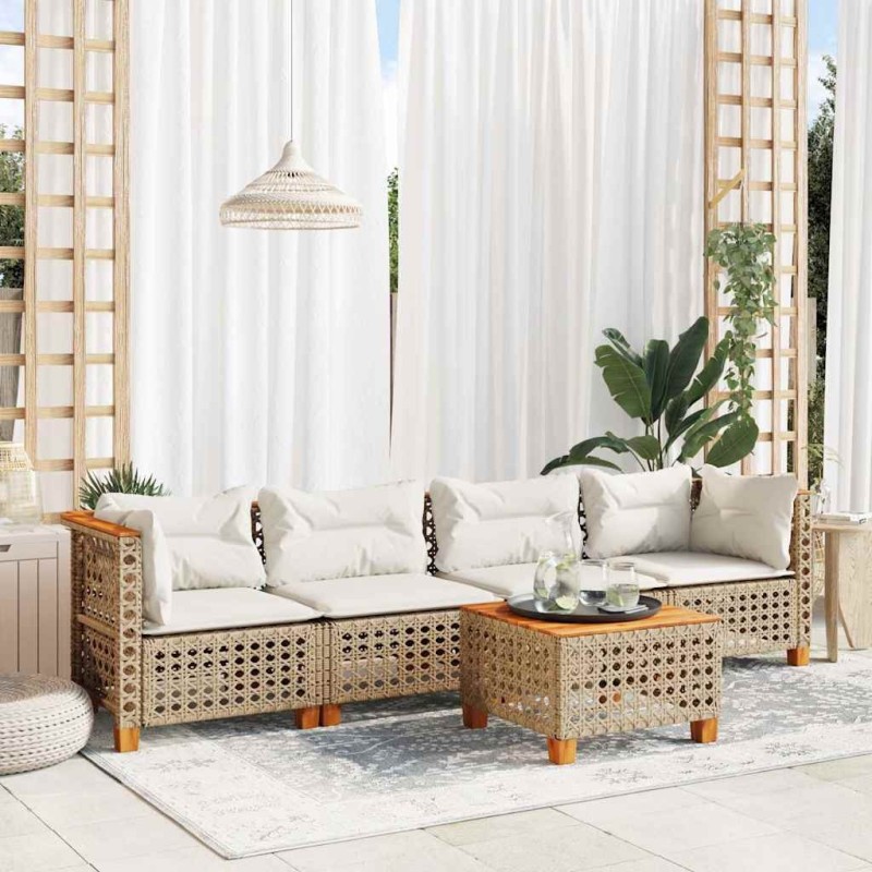 Salon de jardin avec coussins 5 pcs beige résine tressée 