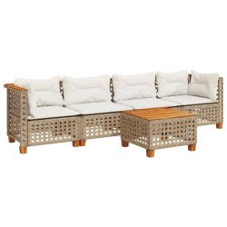 Salon de jardin avec coussins 5 pcs beige résine tressée 