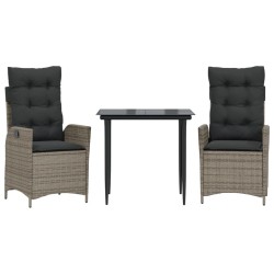 Ensemble à manger de jardin 3 pcs coussins gris résine tressée 