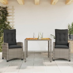 Ensemble à manger de jardin 3 pcs coussins gris résine tressée 