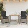 Ensemble à manger de jardin 3 pcs coussins gris résine tressée 
