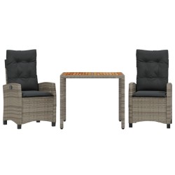 Ensemble à manger de jardin 3 pcs coussins gris résine tressée 