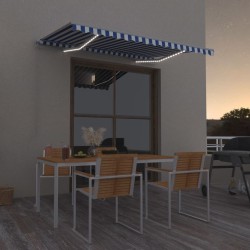 Auvent manuel rétractable avec LED 300x250 cm Bleu et blanc 
