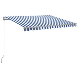 Auvent manuel rétractable avec LED 300x250 cm Bleu et blanc 