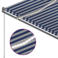 Auvent manuel rétractable avec LED 300x250 cm Bleu et blanc 