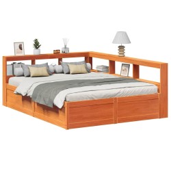 Lit bibliothèque sans matelas cire marron 160x200 cm pin massif 