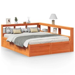 Lit bibliothèque sans matelas cire marron 160x200 cm pin massif 