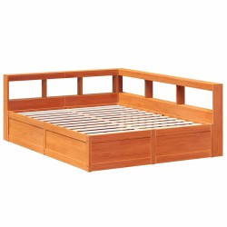 Lit bibliothèque sans matelas cire marron 160x200 cm pin massif 