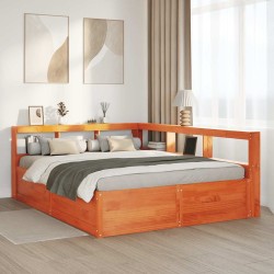Lit bibliothèque sans matelas cire marron 160x200 cm pin massif 
