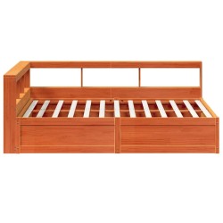 Lit bibliothèque sans matelas cire marron 160x200 cm pin massif 
