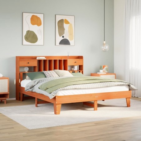 Cadre de lit sans matelas cire marron 200x200cm bois pin massif 
