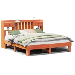Cadre de lit sans matelas cire marron 200x200cm bois pin massif 