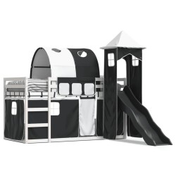 Lit superposé sans matelas avec toboggan blanc noir 90x200 cm 
