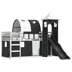 Lit superposé sans matelas avec toboggan blanc noir 90x200 cm 