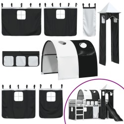 Lit superposé sans matelas avec toboggan blanc noir 90x200 cm 