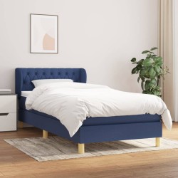 Sommier à lattes de lit avec matelas Bleu 100x200 cm Tissu 