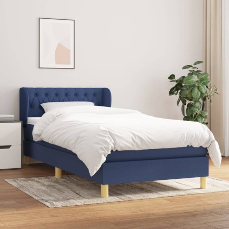 Sommier à lattes de lit avec matelas Bleu 100x200 cm Tissu 