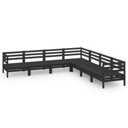 Salon de jardin 7 pcs Bois de pin massif Noir 