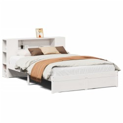 Lit bibliothèque sans matelas blanc 120x190 cm bois pin massif 