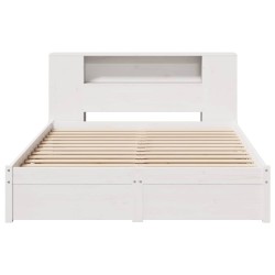 Lit bibliothèque sans matelas blanc 120x190 cm bois pin massif 