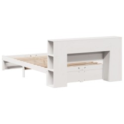 Lit bibliothèque sans matelas blanc 120x190 cm bois pin massif 