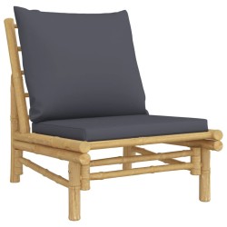 Salon de jardin 3 pcs avec coussins gris foncé bambou 