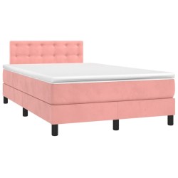 Sommier à lattes de lit avec matelas rose 120x190 cm velours 